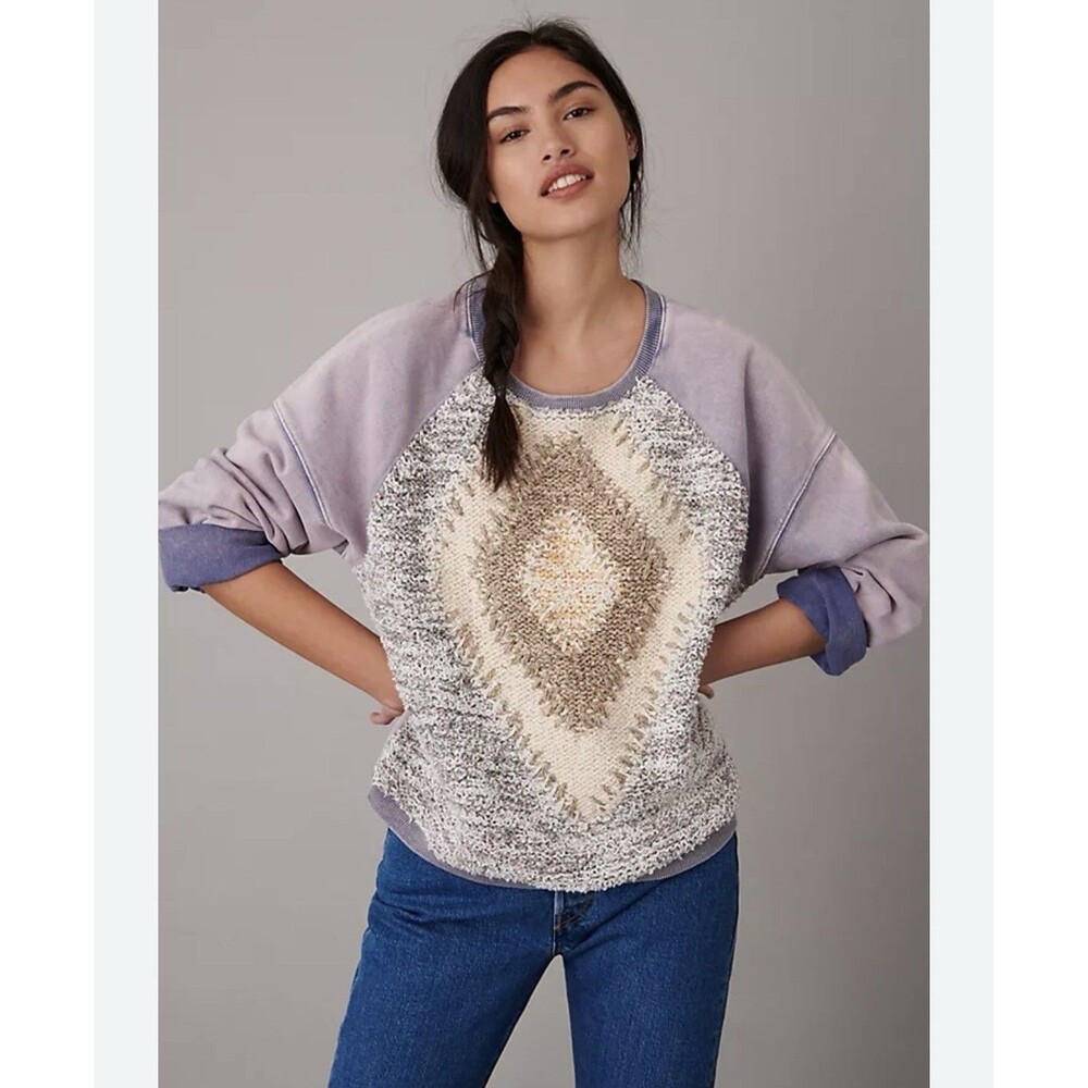 Anthropologie Pilcro Anabel Woven Sweatshirt Medium Boho Oversized Boxey